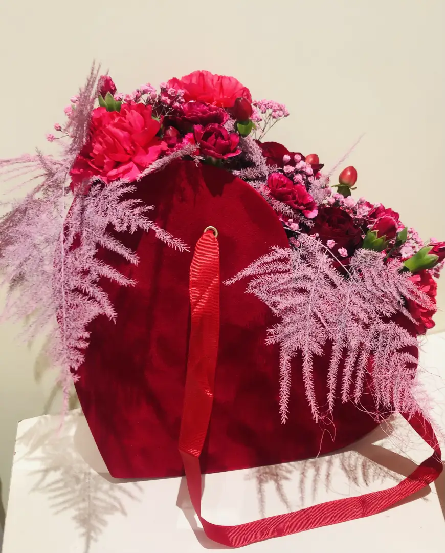 Flower box welurowe serce