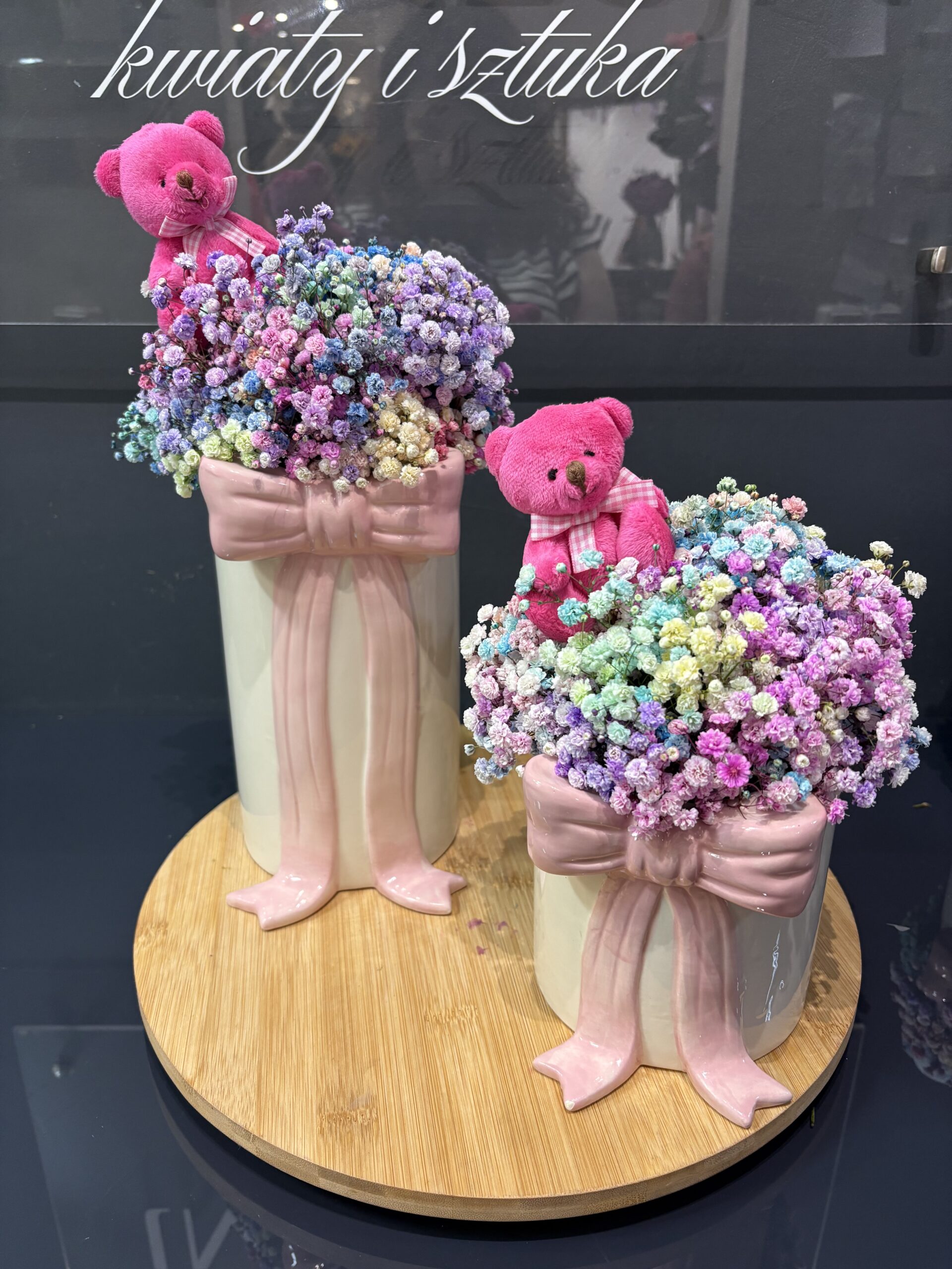 Ceramiczny flowerbox z kokardą i misiem - obrazek 2