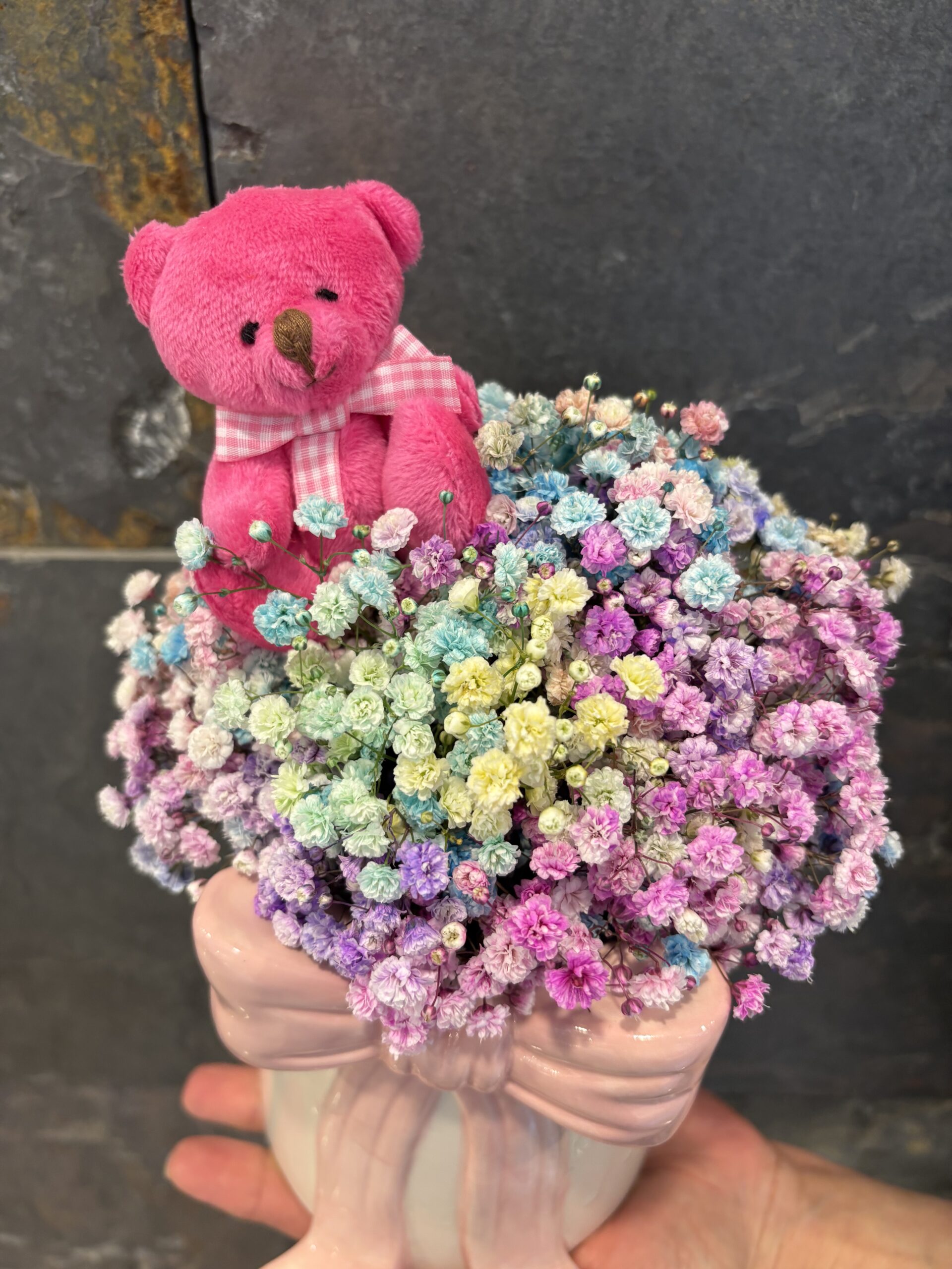 Ceramiczny flowerbox z kokardą i misiem - obrazek 3